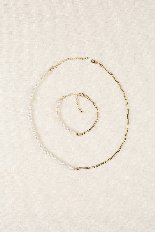 Nola Gold Chain Pearl Bracelet and Necklace Set