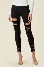 Load image into Gallery viewer, HIGH RISE DISTRESSED SKINNY W RAW HEM
