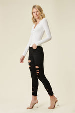 Load image into Gallery viewer, HIGH RISE DISTRESSED SKINNY W RAW HEM
