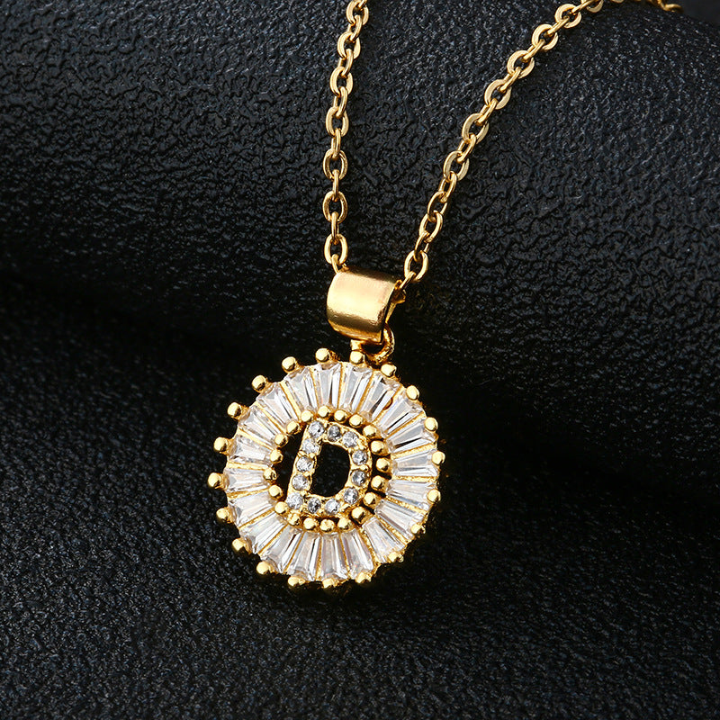 Initial Necklace Copper Inlaid Cubic Zircon