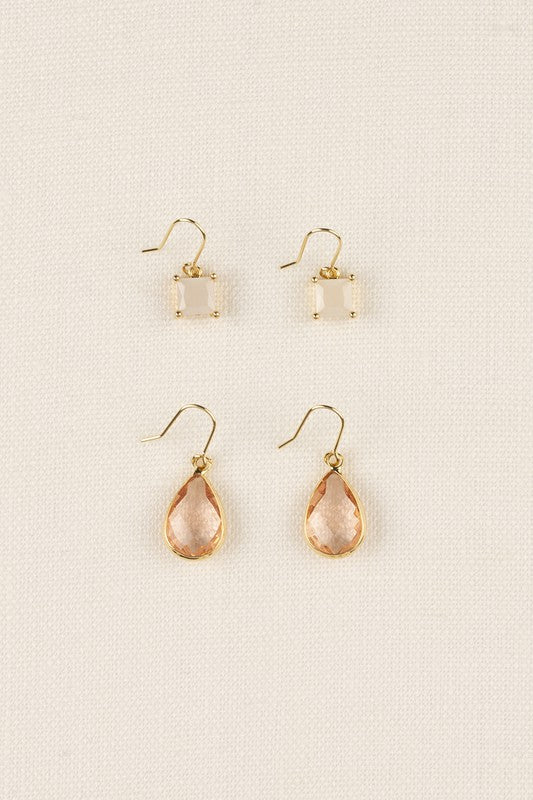 Sierra Dangle Gem Stone Pendant Earring Set