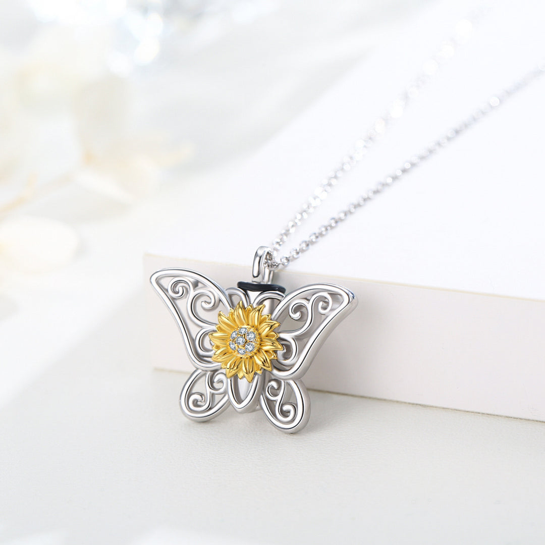 Silver Butterfly  Keepsake Memorial Necklace