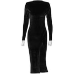 Load image into Gallery viewer, Penelope Retro Suede Side Slit Mid-Length Dress
