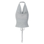 Load image into Gallery viewer, Riley Halterneck Shiny Silver Backless Top
