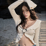 Load image into Gallery viewer, Josephine Long Sleeve Love Button Crop Top
