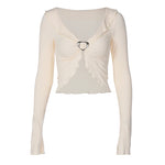 Load image into Gallery viewer, Josephine Long Sleeve Love Button Crop Top
