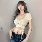 Load image into Gallery viewer, Christine V Plunge Cutout String Tie Shirt
