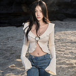 Load image into Gallery viewer, Josephine Long Sleeve Love Button Crop Top
