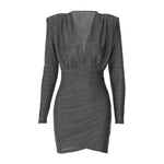 Load image into Gallery viewer, Kennedy Deep V-neck Shiny Long-Sleeved Dress
