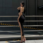 Load image into Gallery viewer, Lucy Chain Panels Backless Diagonal Slit Dress
