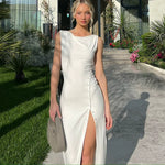 Load image into Gallery viewer, Alice Button Down Side Slit Long Dress
