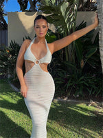 Load image into Gallery viewer, Zoya Long Crochet Halter Back Dress
