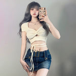 Load image into Gallery viewer, Christine V Plunge Cutout String Tie Shirt
