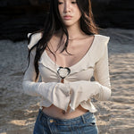 Load image into Gallery viewer, Josephine Long Sleeve Love Button Crop Top
