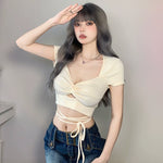 Load image into Gallery viewer, Christine V Plunge Cutout String Tie Shirt
