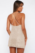 Load image into Gallery viewer, Cowl Neck Contrast Sequin Sleeveless Mini Dress

